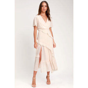 Lulus Next To You Cream Swiss Dot Ruffled Midi Dress White - Size XL